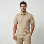 Wellshot Men's 2PCS Solid Polo Shirt & Drawstring Waist Shorts Set