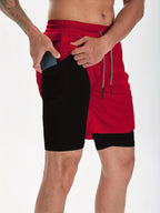 Wellshot Herren 2-in-1-Shorts mit Kordelzug, Freizeithosen mit Handtuchschlaufe und Handytaschen, Sommerkleidung, Ausgeh-Outfit, Sommer-Outfits, Sport-Shorts