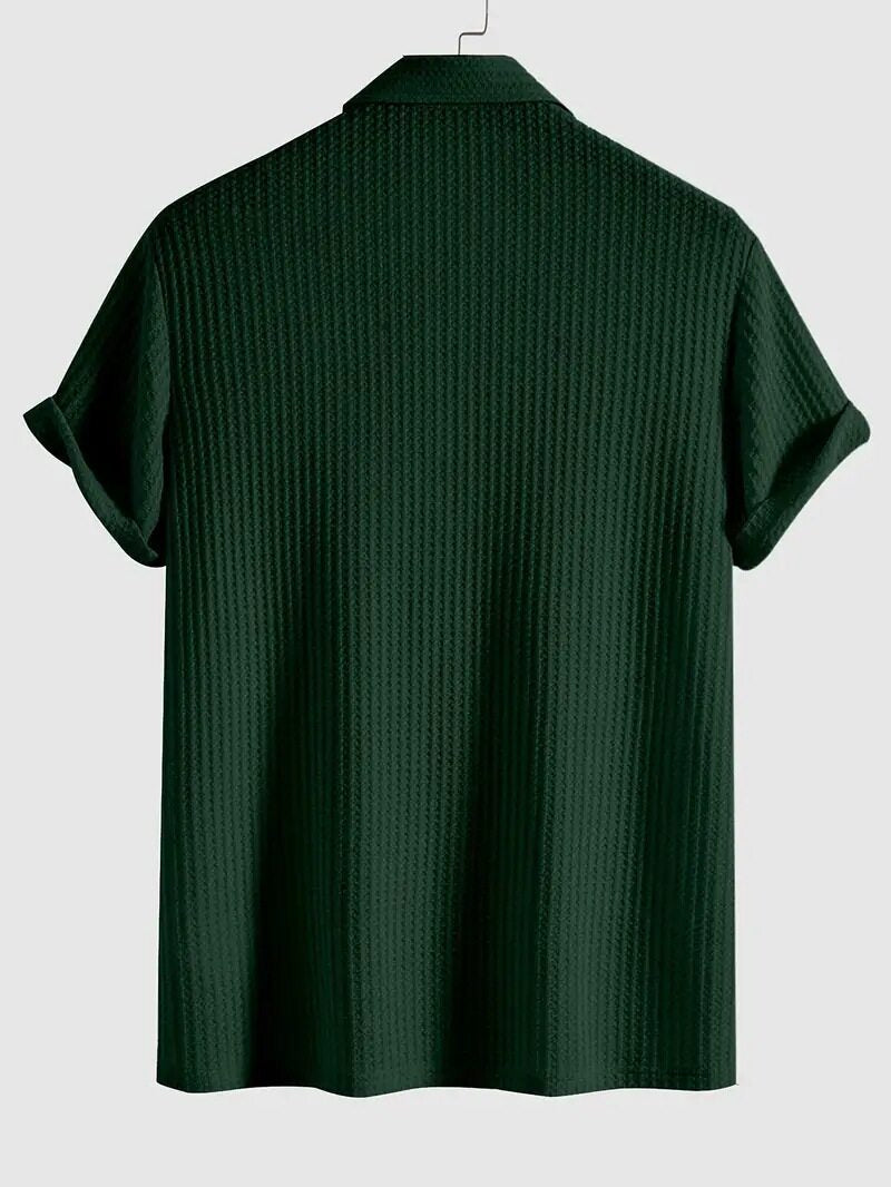 Wellshot Men's Plain Jacquard Knit Short Sleeve Button Polo Shirt
