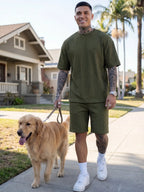 Herren-Streetwear 2-Teiler – Großer Strick-T-Shirt & Shorts mit Kordelzug, Lässiges Sommeroutfit