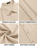 Wellshot Men's Cuban Guayabera Shirt Short Sleeve V-Neck Button Down Casual Summer Beach Linen Top Fitted Breathable Soft Fabric