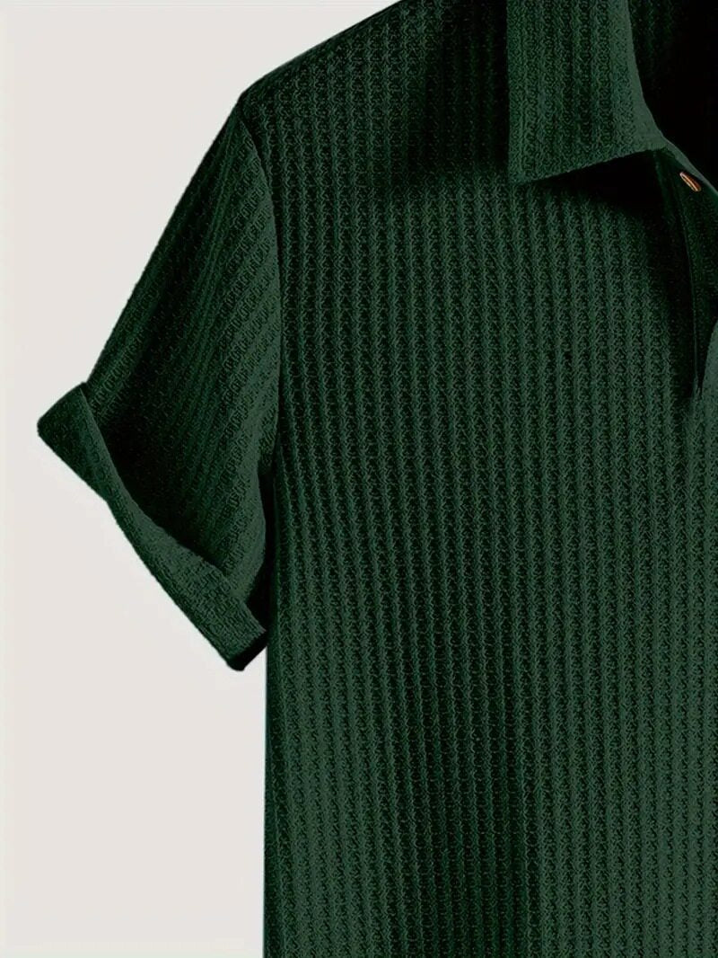 Wellshot Men's Plain Jacquard Knit Short Sleeve Button Polo Shirt