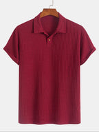 Wellshot Men's Plain Jacquard Knit Short Sleeve Button Polo Shirt