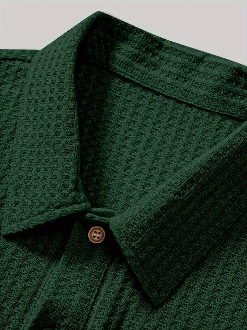 Wellshot Men's Plain Jacquard Knit Short Sleeve Button Polo Shirt