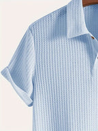 Wellshot Men's Plain Jacquard Knit Short Sleeve Button Polo Shirt