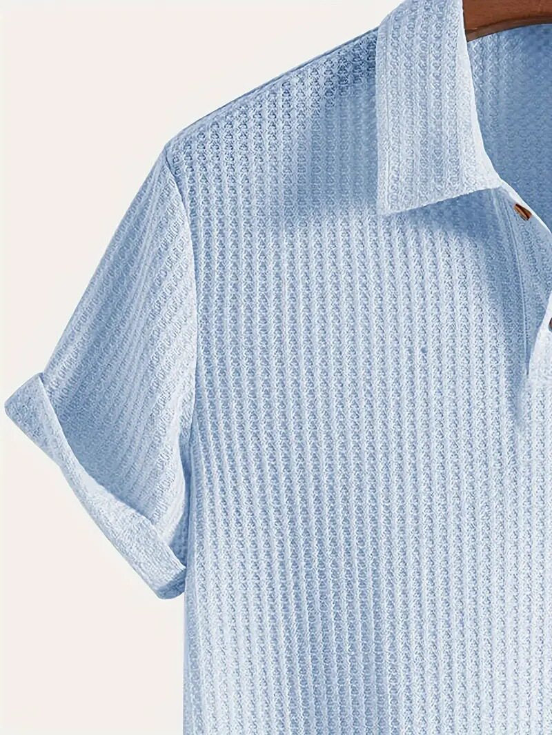 Wellshot Men's Plain Jacquard Knit Short Sleeve Button Polo Shirt