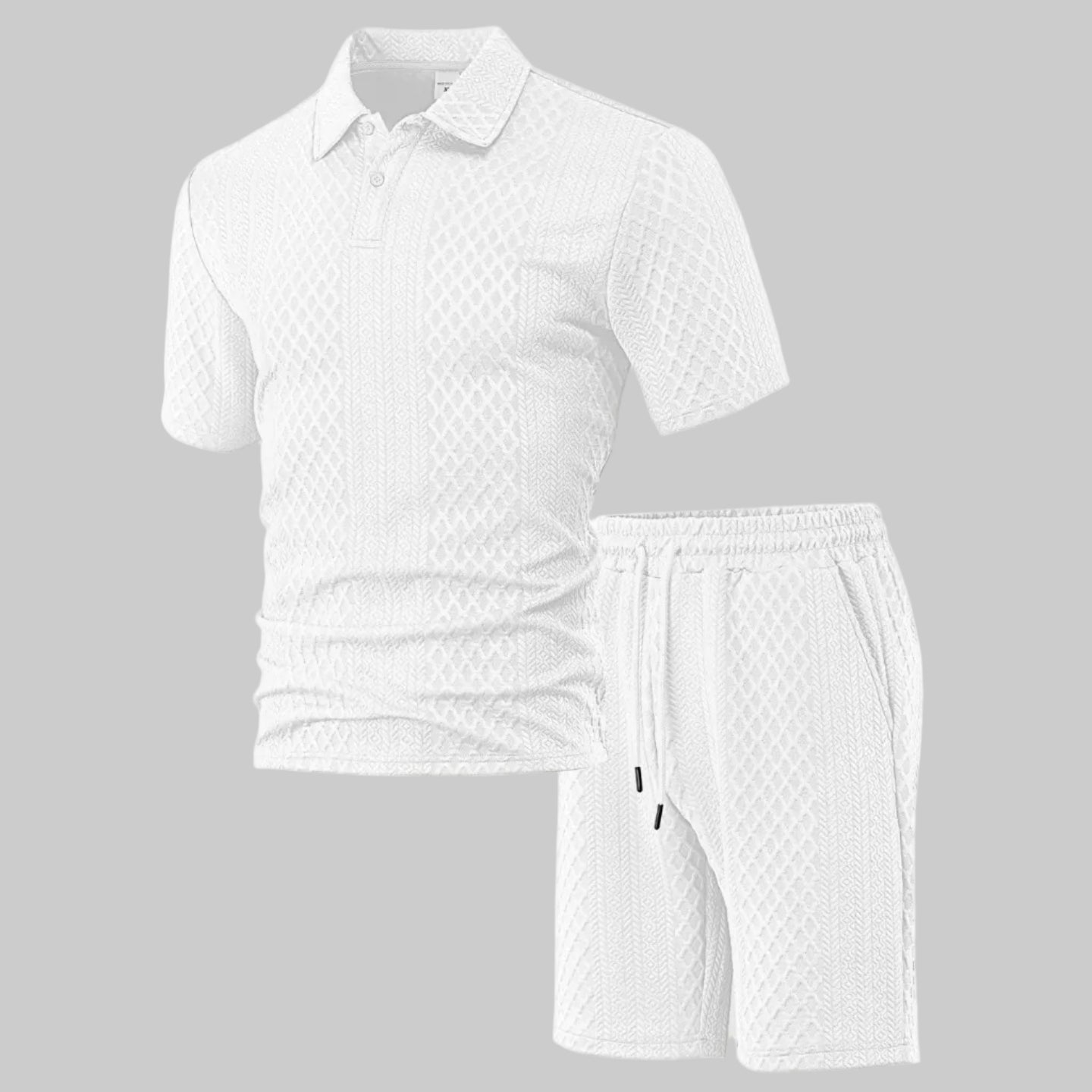 Wellshot Men's 2PCS Solid Polo Shirt & Drawstring Waist Shorts Set
