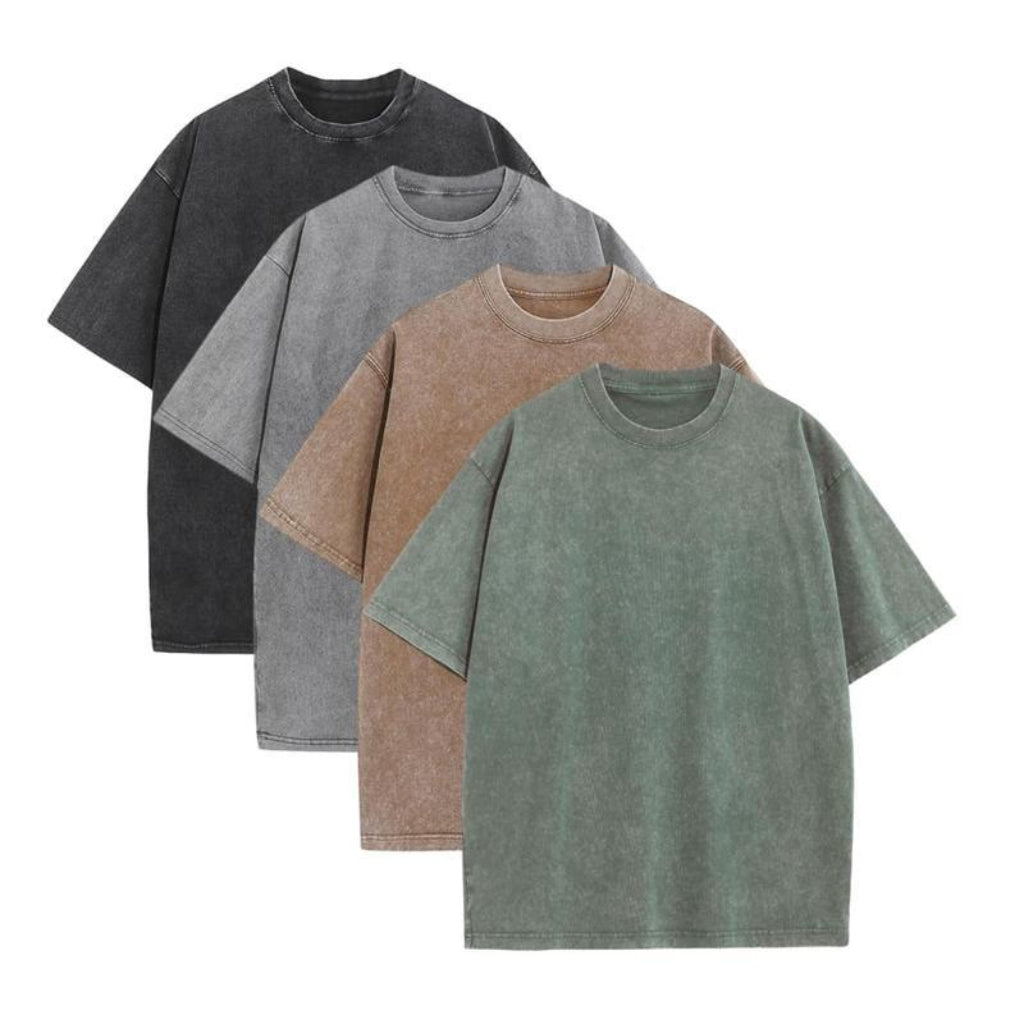 Wellshot Men's Vintage Washed  6.8oz Heavyweight Cotton Oversized T-Shirt – Drop Shoulder Retro Street Style