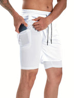 Wellshot Herren 2-in-1-Shorts mit Kordelzug, Freizeithosen mit Handtuchschlaufe und Handytaschen, Sommerkleidung, Ausgeh-Outfit, Sommer-Outfits, Sport-Shorts