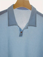 Wellshot Men's Plain Jacquard Knit Short Sleeve Button Polo Shirt