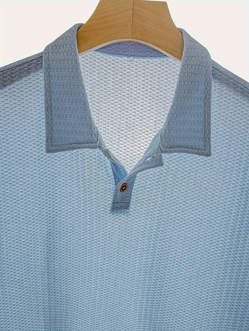 Wellshot Men's Plain Jacquard Knit Short Sleeve Button Polo Shirt