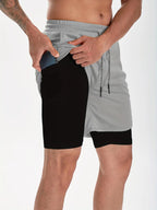 Wellshot Herren 2-in-1-Shorts mit Kordelzug, Freizeithosen mit Handtuchschlaufe und Handytaschen, Sommerkleidung, Ausgeh-Outfit, Sommer-Outfits, Sport-Shorts