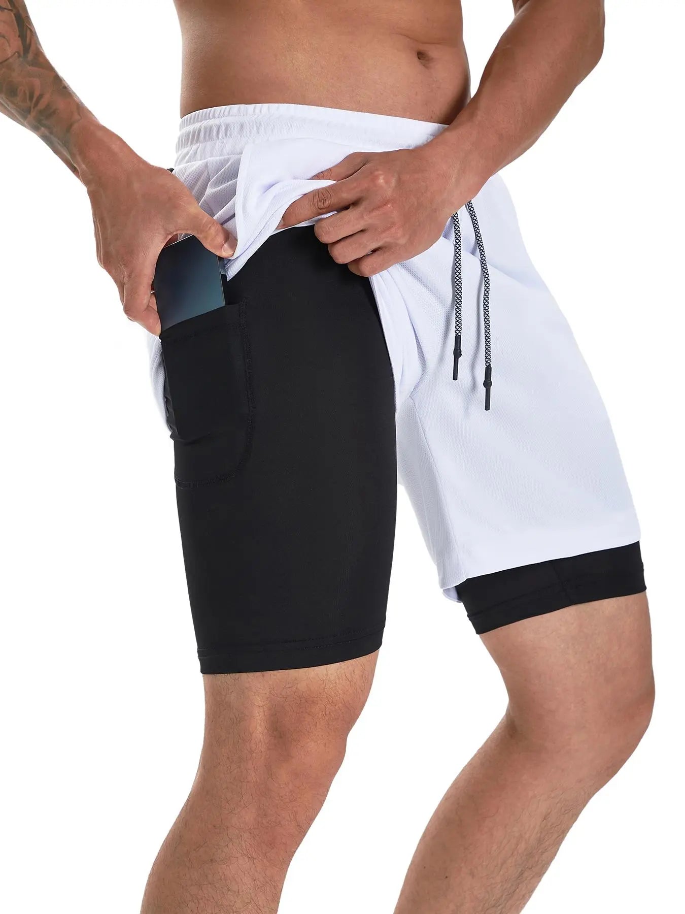 Wellshot Herren 2-in-1-Shorts mit Kordelzug, Freizeithosen mit Handtuchschlaufe und Handytaschen, Sommerkleidung, Ausgeh-Outfit, Sommer-Outfits, Sport-Shorts
