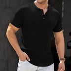 Wellshot Men's Plain Slim Fitted Henley Shirts Crewneck Longline T-Shirt Gym Workout Athletic Shirt Tees