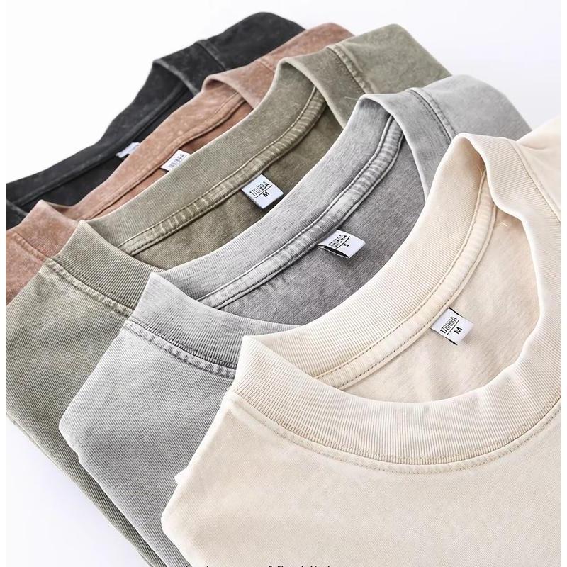 Wellshot Men's Vintage Washed  6.8oz Heavyweight Cotton Oversized T-Shirt – Drop Shoulder Retro Street Style