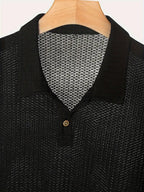 Wellshot Men's Plain Jacquard Knit Short Sleeve Button Polo Shirt