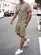 Wellshot Men's 2PCS Contrast Binding Tee & Drawstring Waist Shorts Set