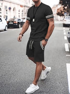 Wellshot Men's 2PCS Contrast Binding Tee & Drawstring Waist Shorts Set