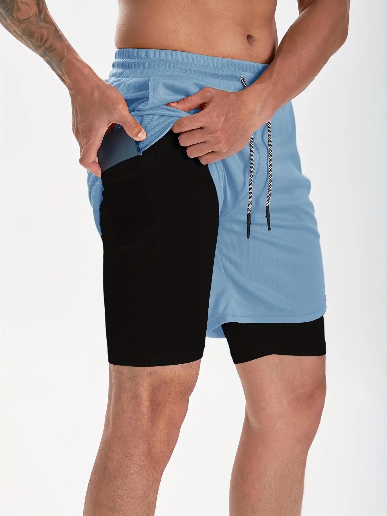Wellshot Herren 2-in-1-Shorts mit Kordelzug, Freizeithosen mit Handtuchschlaufe und Handytaschen, Sommerkleidung, Ausgeh-Outfit, Sommer-Outfits, Sport-Shorts