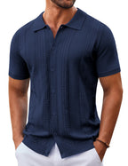 Wellshot Mens Knit Button Down Shirt Short Sleeve Summer Casual Shirts Vintage Beach Vacation Shirts