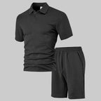 Wellshot Men's 2PCS Solid Polo Shirt & Drawstring Waist Shorts Set