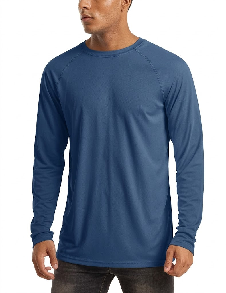 Wellshot Men's UPF 50+ Long Sleeves Shirts Quick Dry Lightweight Summer Sportswear Tops for Swimming Workout Rashguard Sporty Crew Neck