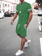 Wellshot Men's 2PCS Contrast Binding Tee & Drawstring Waist Shorts Set