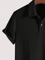 Wellshot Men's Plain Jacquard Knit Short Sleeve Button Polo Shirt