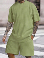 Herren-Streetwear 2-Teiler – Großer Strick-T-Shirt & Shorts mit Kordelzug, Lässiges Sommeroutfit