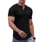 Wellshot Men's Plain Slim Fitted Henley Shirts Crewneck Longline T-Shirt Gym Workout Athletic Shirt Tees