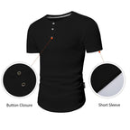 Wellshot Men's Plain Slim Fitted Henley Shirts Crewneck Longline T-Shirt Gym Workout Athletic Shirt Tees