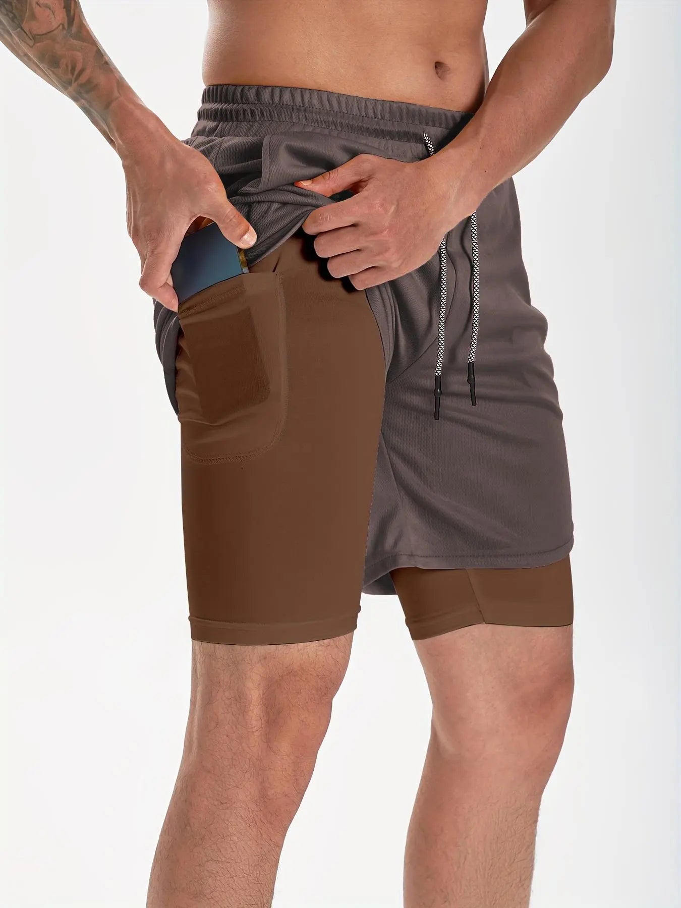 Wellshot Herren 2-in-1-Shorts mit Kordelzug, Freizeithosen mit Handtuchschlaufe und Handytaschen, Sommerkleidung, Ausgeh-Outfit, Sommer-Outfits, Sport-Shorts