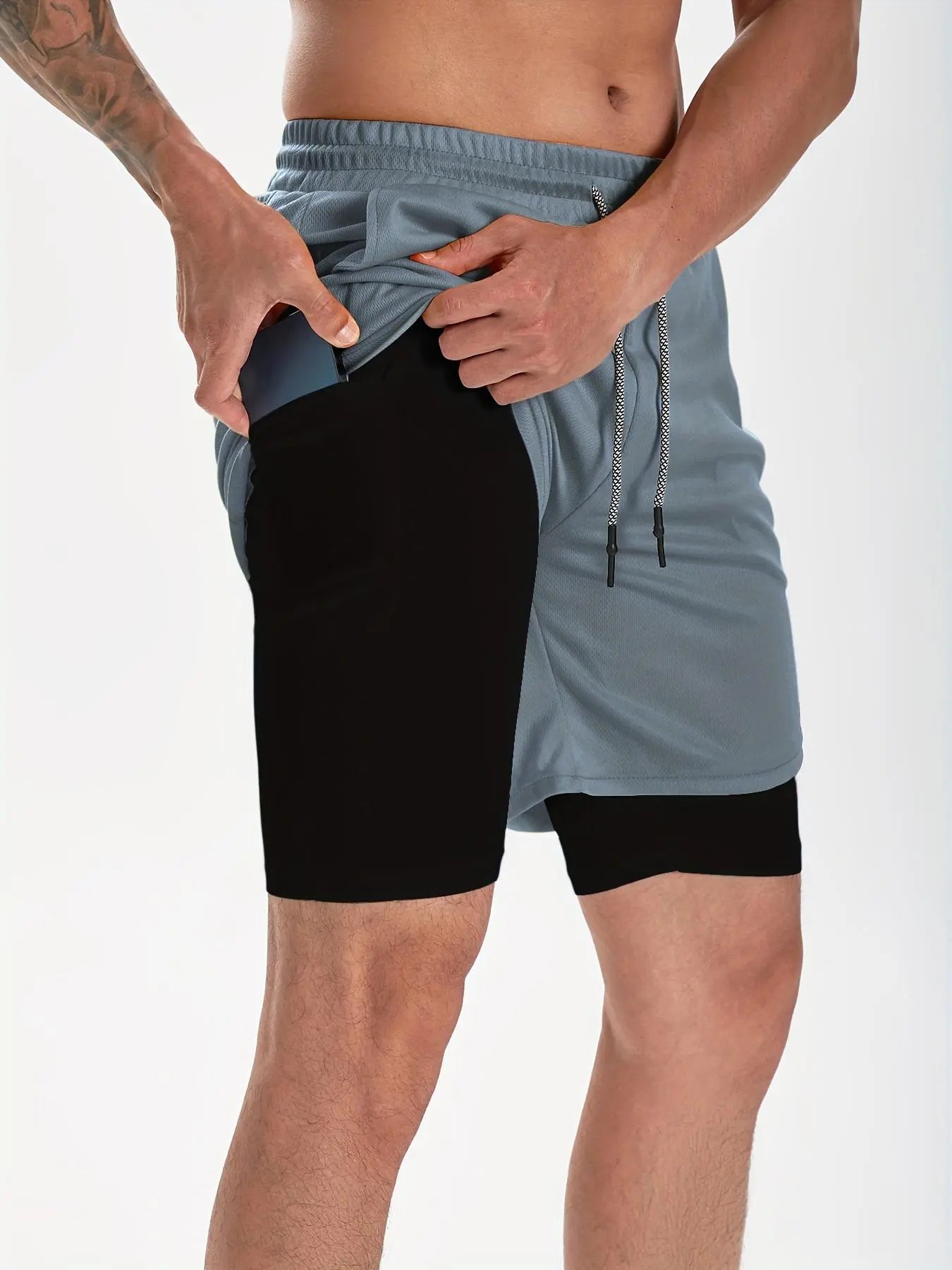 Wellshot Herren 2-in-1-Shorts mit Kordelzug, Freizeithosen mit Handtuchschlaufe und Handytaschen, Sommerkleidung, Ausgeh-Outfit, Sommer-Outfits, Sport-Shorts