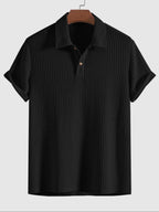 Wellshot Men's Plain Jacquard Knit Short Sleeve Button Polo Shirt