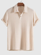 Wellshot Men's Plain Jacquard Knit Short Sleeve Button Polo Shirt