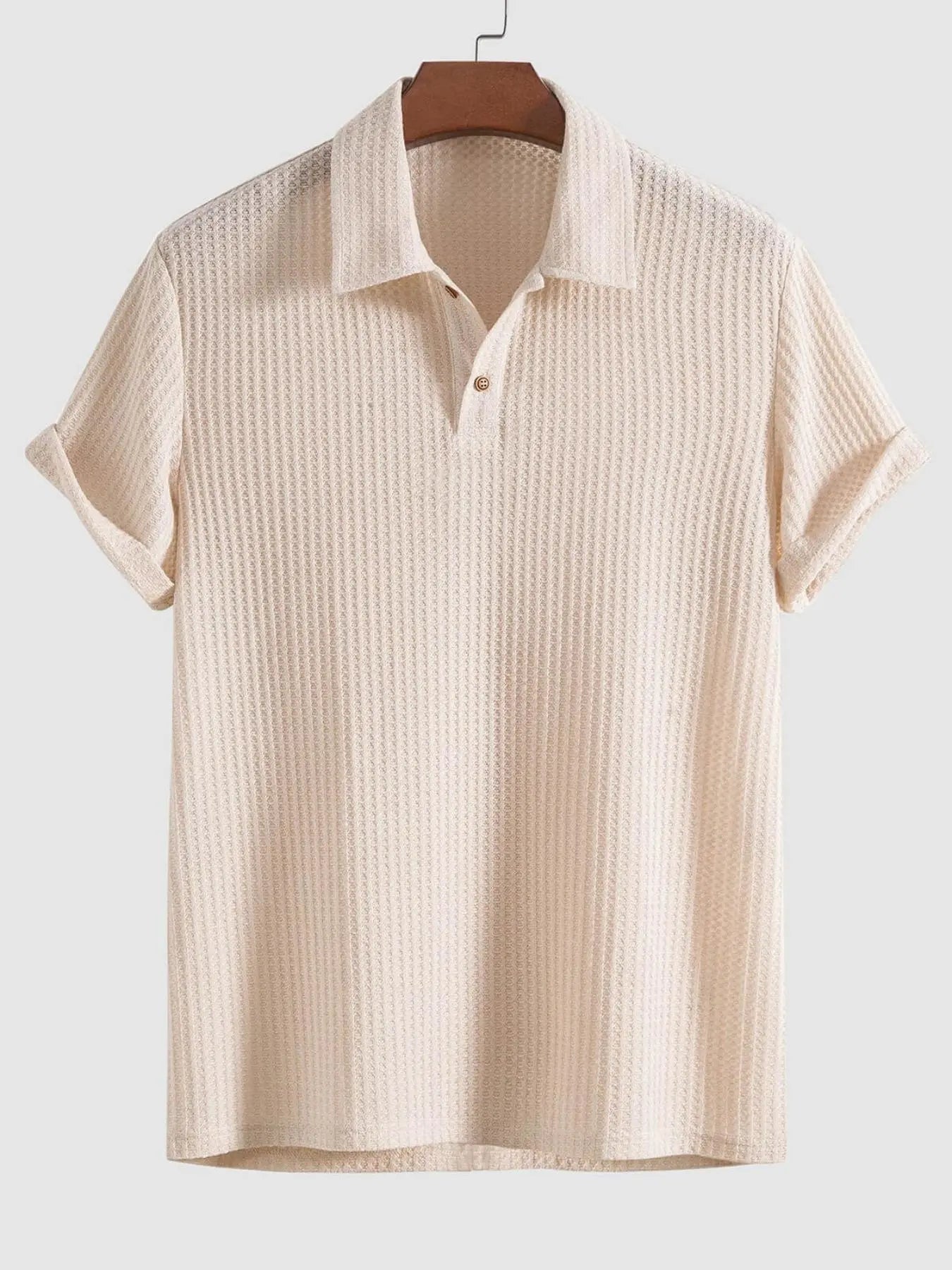 Wellshot Men's Plain Jacquard Knit Short Sleeve Button Polo Shirt