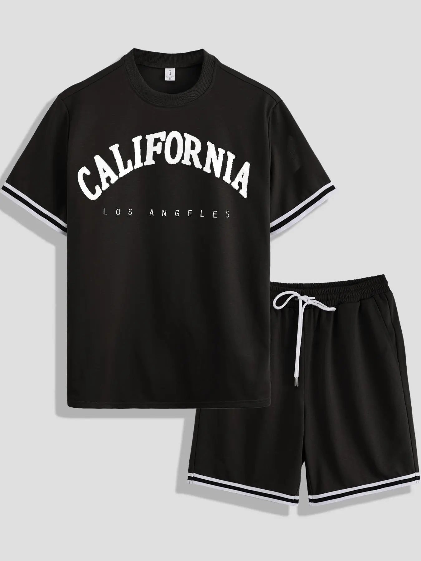 Wellshot Men's 2PCS Contrast Binding Tee & Drawstring Waist Shorts Set