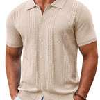 Wellshot Mens Knit Button Down Shirt Short Sleeve Summer Casual Shirts Vintage Beach Vacation Shirts