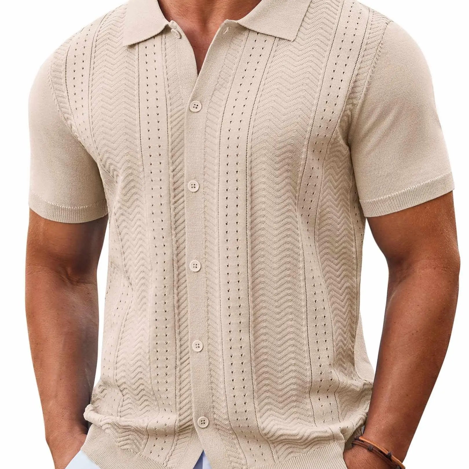 Wellshot Mens Knit Button Down Shirt Short Sleeve Summer Casual Shirts Vintage Beach Vacation Shirts
