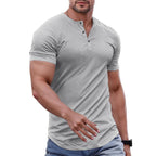 Wellshot Men's Plain Slim Fitted Henley Shirts Crewneck Longline T-Shirt Gym Workout Athletic Shirt Tees