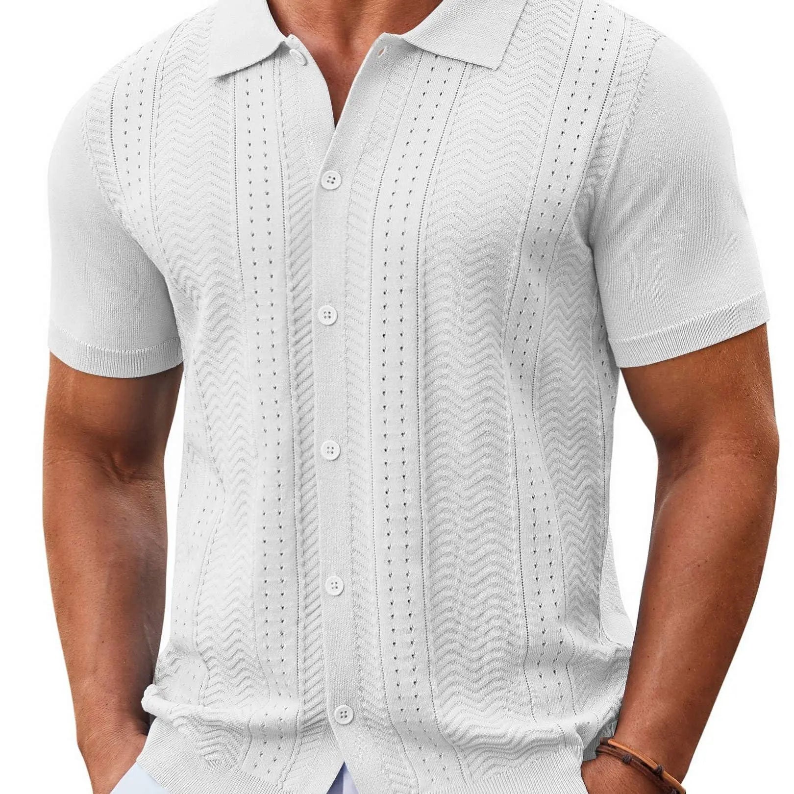Wellshot Mens Knit Button Down Shirt Short Sleeve Summer Casual Shirts Vintage Beach Vacation Shirts