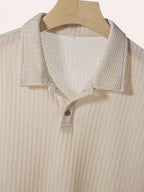 Wellshot Men's Plain Jacquard Knit Short Sleeve Button Polo Shirt