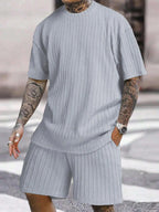 Herren-Streetwear 2-Teiler – Großer Strick-T-Shirt & Shorts mit Kordelzug, Lässiges Sommeroutfit