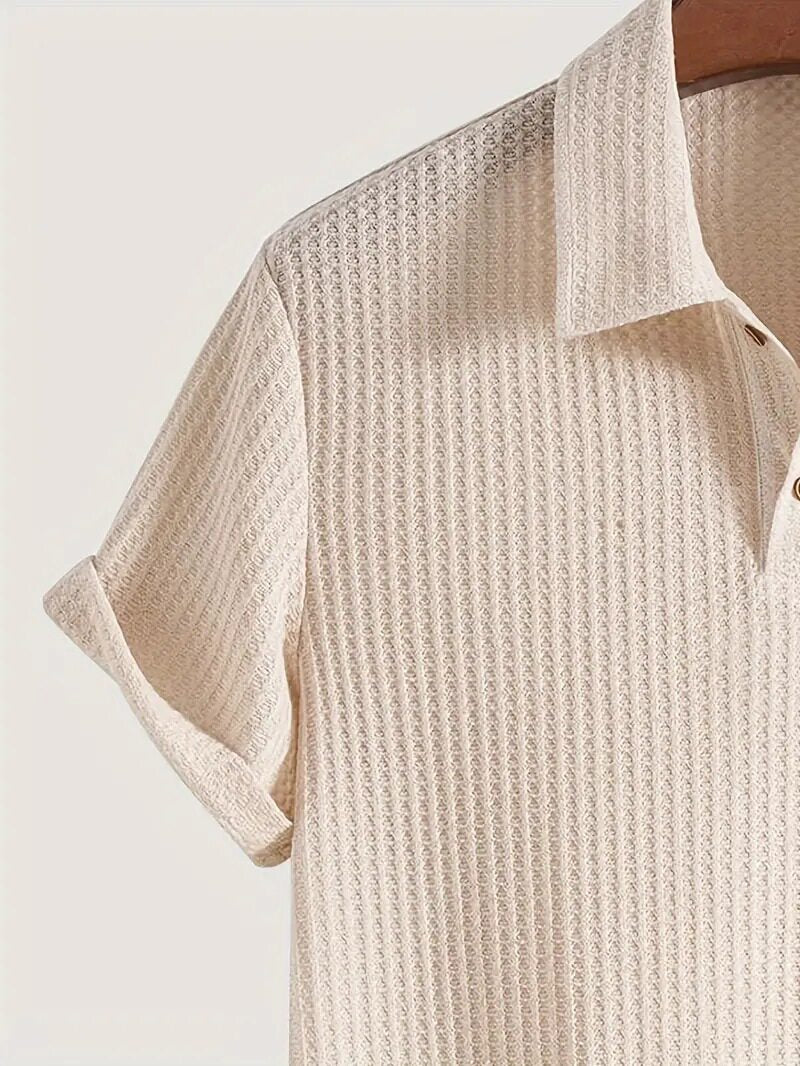 Wellshot Men's Plain Jacquard Knit Short Sleeve Button Polo Shirt
