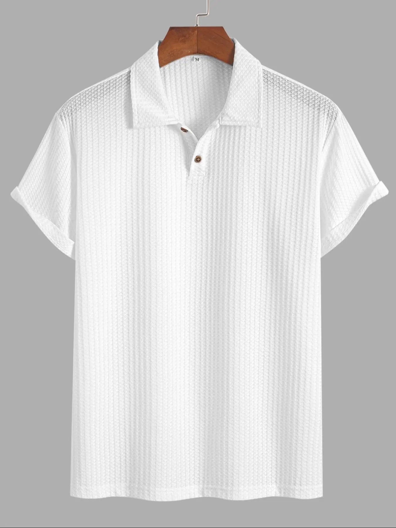 Wellshot Men's Plain Jacquard Knit Short Sleeve Button Polo Shirt