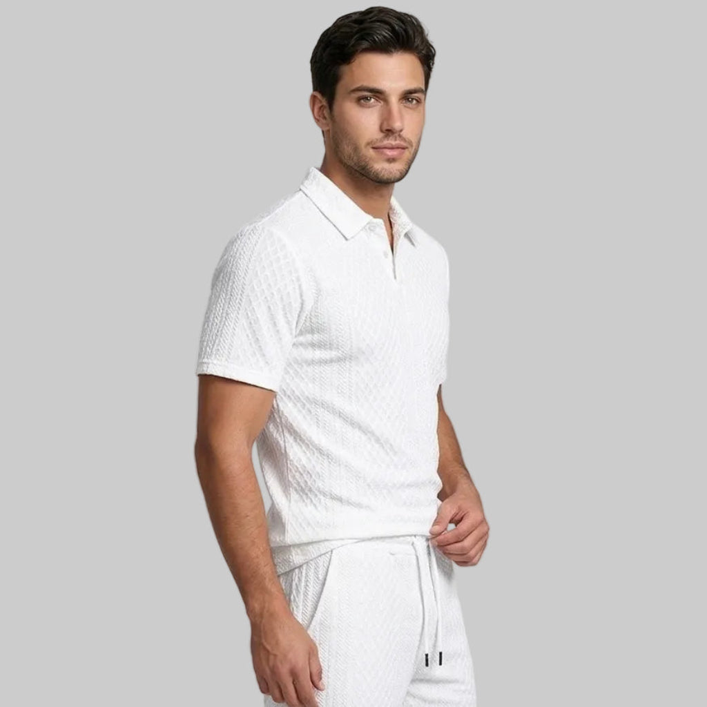 Wellshot Men's 2PCS Solid Polo Shirt & Drawstring Waist Shorts Set