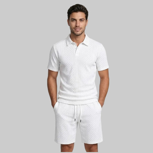 Wellshot Men's 2PCS Solid Polo Shirt & Drawstring Waist Shorts Set