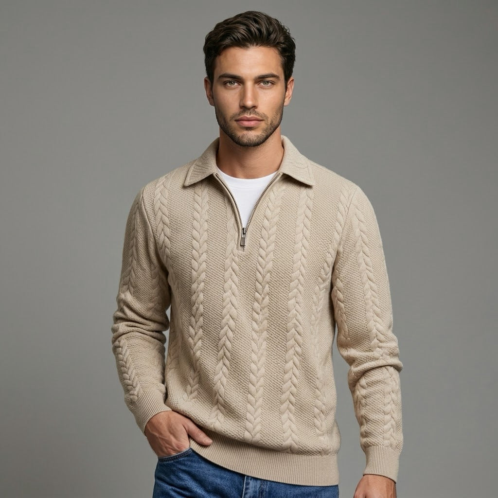 Wellshot Men's Knitted Polo Neck Long Sleeve Fitted Sweatshirt