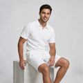 Wellshot Men's 2PCS Solid Polo Shirt & Drawstring Waist Shorts Set