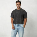 Wellshot Men's Vintage Washed  6.8oz Heavyweight Cotton Oversized T-Shirt – Drop Shoulder Retro Street Style
